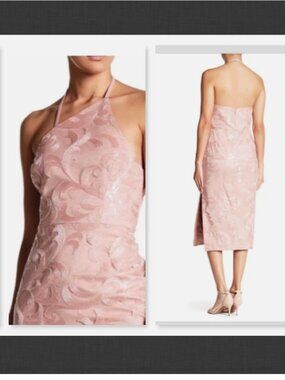NWT $298 Vera Wang Asymmetric Sequined Lace Midi Dress Blush Size 4